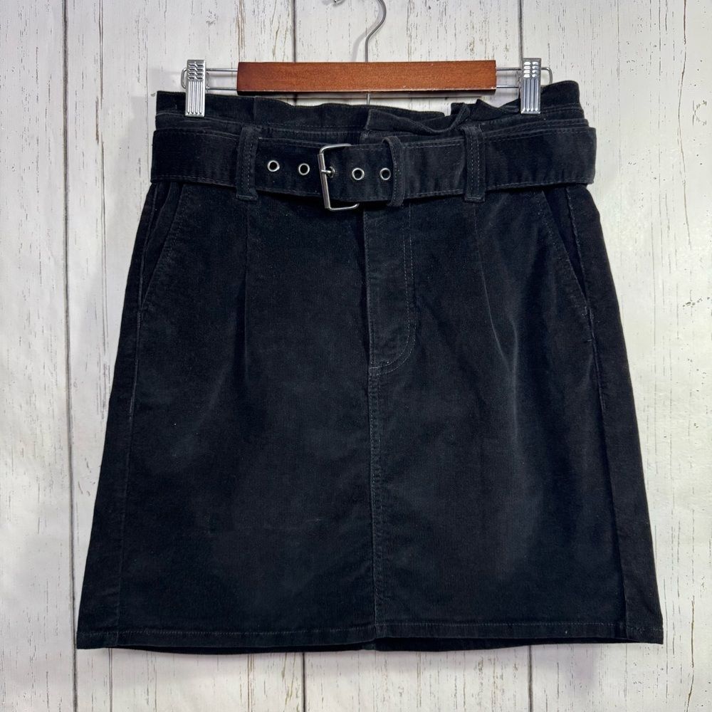 Express Black Corduroy Belted Mini Skirt High Rise Edgy Utility Dark Academia